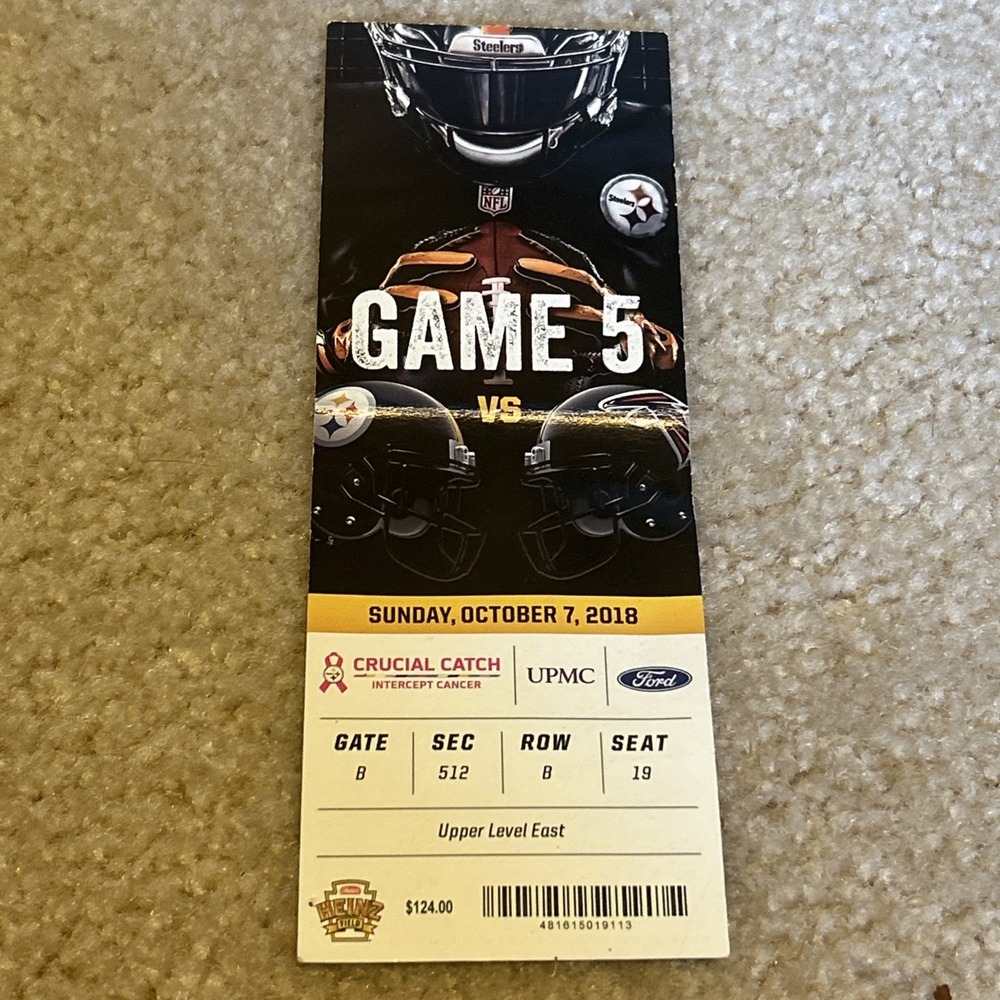 2018 Atlanta Falcons v Pittsburgh Steelers Football Ticket 100th Win Heinz Field